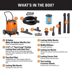 RIDGID 16 Gal. 6.5-Peak HP Motor-On-Bottom Wet/Dry Shop Vacuum with Fine Dust Filter, Hose and Accessories
