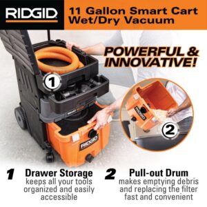 RIDGID 11 Gal. 6.5-Peak HP Smart Cart Wet/Dry Shop Vacuum with Fine Dust Filter, Professional Hose and Accessories