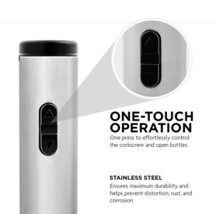 Ovente Modern Silver Wine Opener with Foil Cutter, LED, Cordless Stainless Steel (WO1381S)