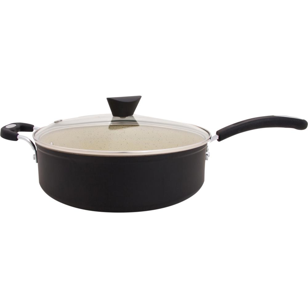 Ozeri Stone Earth 5.3 qt. Aluminum Ceramic Nonstick Sauce Pan in Lava Black with Glass Lid
