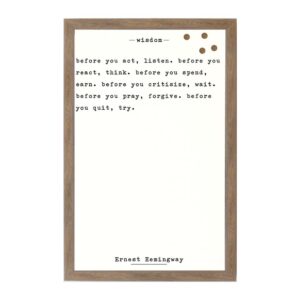 Petal Lane Wisdom - Ernest Hemingway, Rustic Brown Frame, Magnetic Memo Board