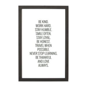 Petal Lane Be Kind, Work Hard Magnet Board, Ebony Frame, Magnetic Memo Board