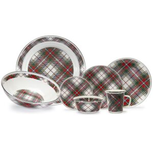 Golden Rabbit Highland Plaid 8 in. Enamelware Round Sandwich Plate Set of 4