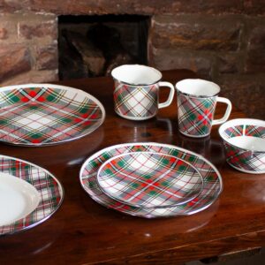 Golden Rabbit Highland Plaid 8 in. Enamelware Round Sandwich Plate Set of 4