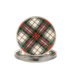 Golden Rabbit Highland Plaid 8 in. Enamelware Round Sandwich Plate Set of 4