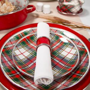 Golden Rabbit Highland Plaid 8 in. Enamelware Round Sandwich Plate Set of 4