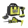 RYOBI ONE+ HP 18V Brushless Cordless Compact with 1/2 in. Drill/Driver, One-Handed Recip Saw, (2) 1.5 Ah Batteries, Charger