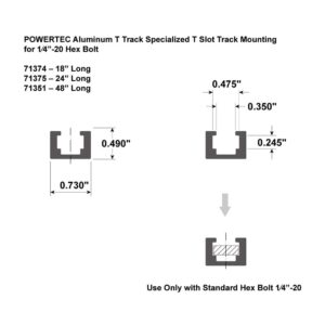 POWERTEC 24 in. Aluminum T-Track Heavy-Duty Specialized T Slot Track Mounting for 1/4 in.-20 Hex Bolt