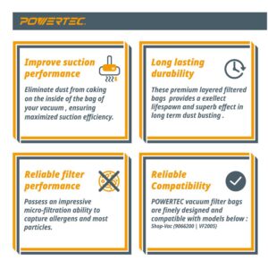 POWERTEC 10 Gal. - 14 Gal. High Efficiency Filter Bags (3-Pack)