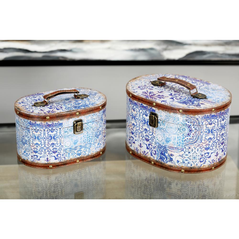 LITTON LANE Oval Wood and Faux Leather Case-Style Boxes with Lid (Set of 2)