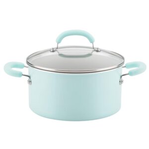 Rachael Ray Create Delicious 6 qt. Aluminum Nonstick Stock Pot in Teal Shimmer with Glass Lid