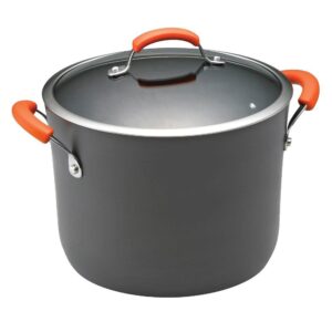 Rachael Ray Classic Brights 10 qt. Hard-Anodized Aluminum Nonstick Stock Pot in Orange and Gray with Glass Lid