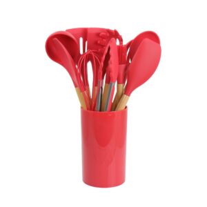 MegaChef Red Silicone and Wood Cooking Utensils (Set of 12)
