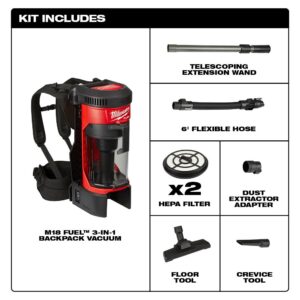 Milwaukee M18 FUEL 18-Volt Lithium-Ion Brushless 1 Gal. Cordless 3-in-1 Backpack Vacuum with Extra HEPA Filter