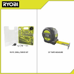RYOBI Multi-Material Drill and Drive Kit (90-Piece) with BONUS 25FT Tape Measure