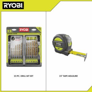 RYOBI Titanium Drill Bit Kit (22-Piece) with BONUS 25FT Tape Measure