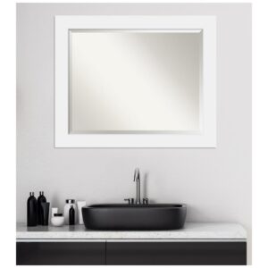 Amanti Art Corvino 33 in. W x 27 in. H Framed Rectangular Beveled Edge Bathroom Vanity Mirror in Satin White
