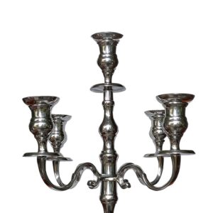Benjara 48 Inches Silver Handcrafted 5 Arms Aluminum Candelabra with Fluted Top