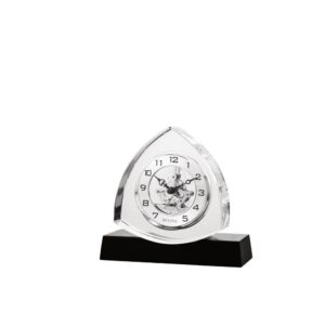 Bulova 6 in. H x 6.5 in. W Crystal Table Clock with Ebony Gloss Base
