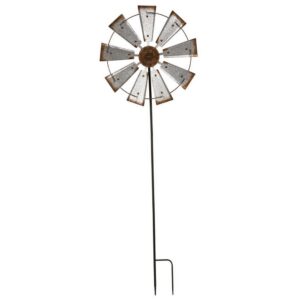 Glitzhome 69.4 in. H Farmhouse Metal Galvanized Wind Spinner Yard Stake or Wall Decor