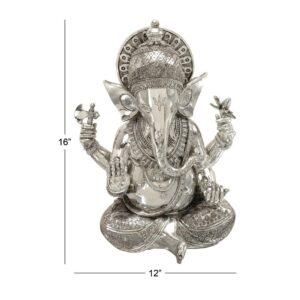LITTON LANE 16 in. X 12 in. Antique Silver Sitting Ganesh Sculpture with Patterned Detailing