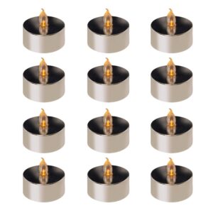 LUMABASE Battery Operated Silver Plated LED Tea Lights (12-Count)