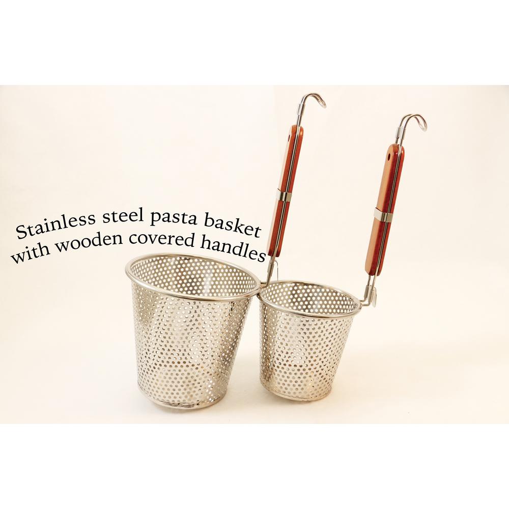 ExcelSteel 6.25 in. Stainless Steel Pasta Basket with Wood Covered Handles