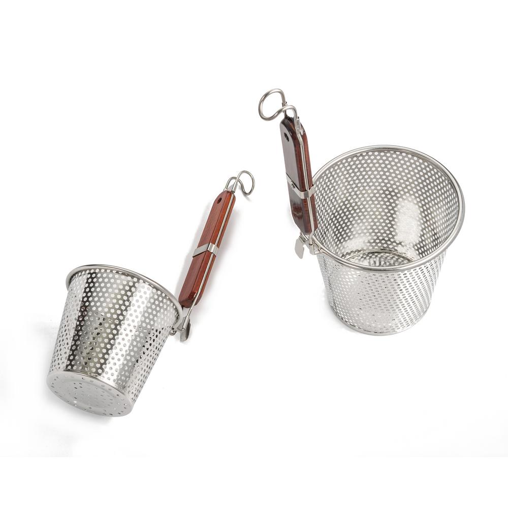 ExcelSteel 6.25 in. Stainless Steel Pasta Basket with Wood Covered Handles