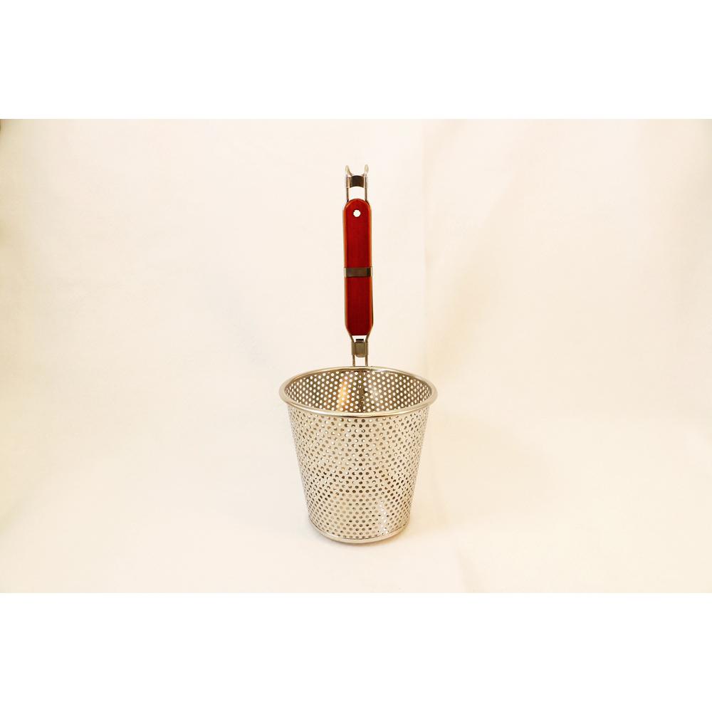 ExcelSteel 6.25 in. Stainless Steel Pasta Basket with Wood Covered Handles