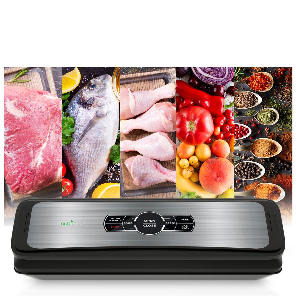 NutriChef White with Digital Scale 1-Touch Automatic Open and Close Food Vacuum Sealer Electric Air Sealing Preserver
