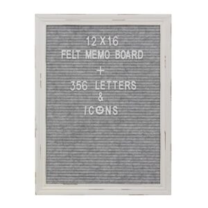 Stonebriar Collection Gray Felt Memo Board with White Wash Wooden Frame