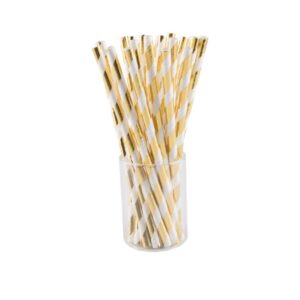 Sugar Plum Party 50-Piece Glam Gold and White Assorted Disposable Paper Straw