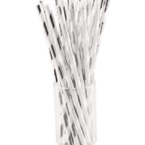 Sugar Plum Party 50-Piece Silver and White Assorted Disposable Cocktail Paper Straw