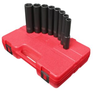 SUNEX TOOLS 1/2 in. Drive Extra Deep SAE Impact Socket Set (8-Piece)