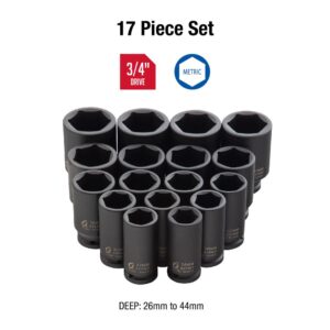 SUNEX TOOLS 3/4 in. Drive Deep Metric Impact Socket Set (17-Piece)
