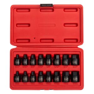 SUNEX TOOLS 3/8 in. Drive Stubby Impact Hex Driver SAE and Metric Set (16-Piece)
