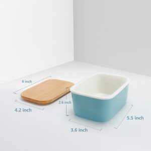 Sweese Large Butter Dish with Beech Wooden Lid - Turquoise, Set of 1