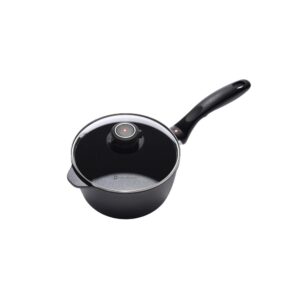 Swiss Diamond Classic Series 2.2 qt. Cast Aluminum Nonstick Sauce Pan in Gray with Glass Lid