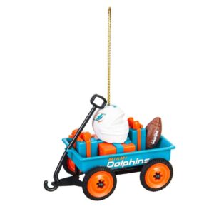 Team Sports America Miami Dolphins 1-3/4 in. NFL Team Wagon Christmas Ornament