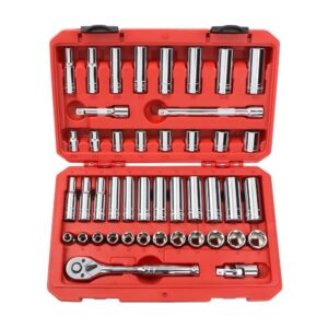 TEKTON 3/8 in. Drive 5/16-3/4 in., 8-19 mm 6-Point Socket Set (45-Piece)