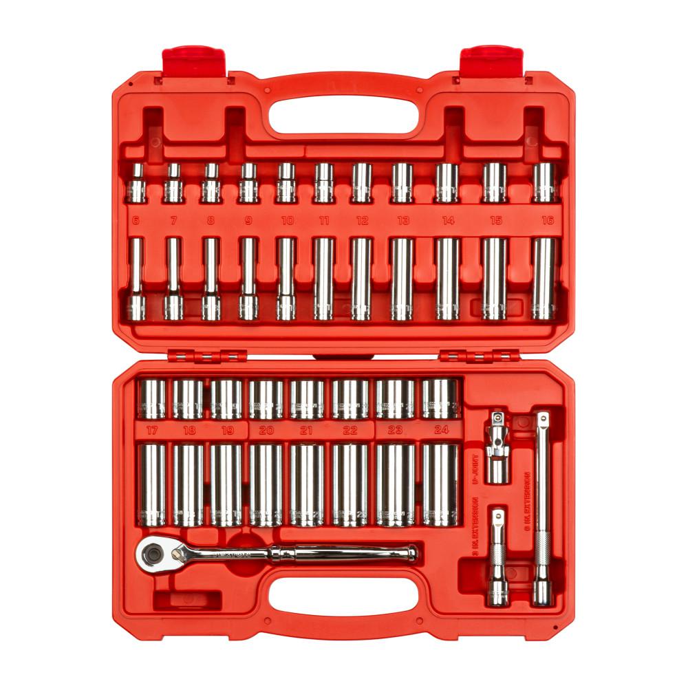 TEKTON 3/8 in. Drive 6-Point Socket and Ratchet Set, 43-Piece (6-24 mm)
