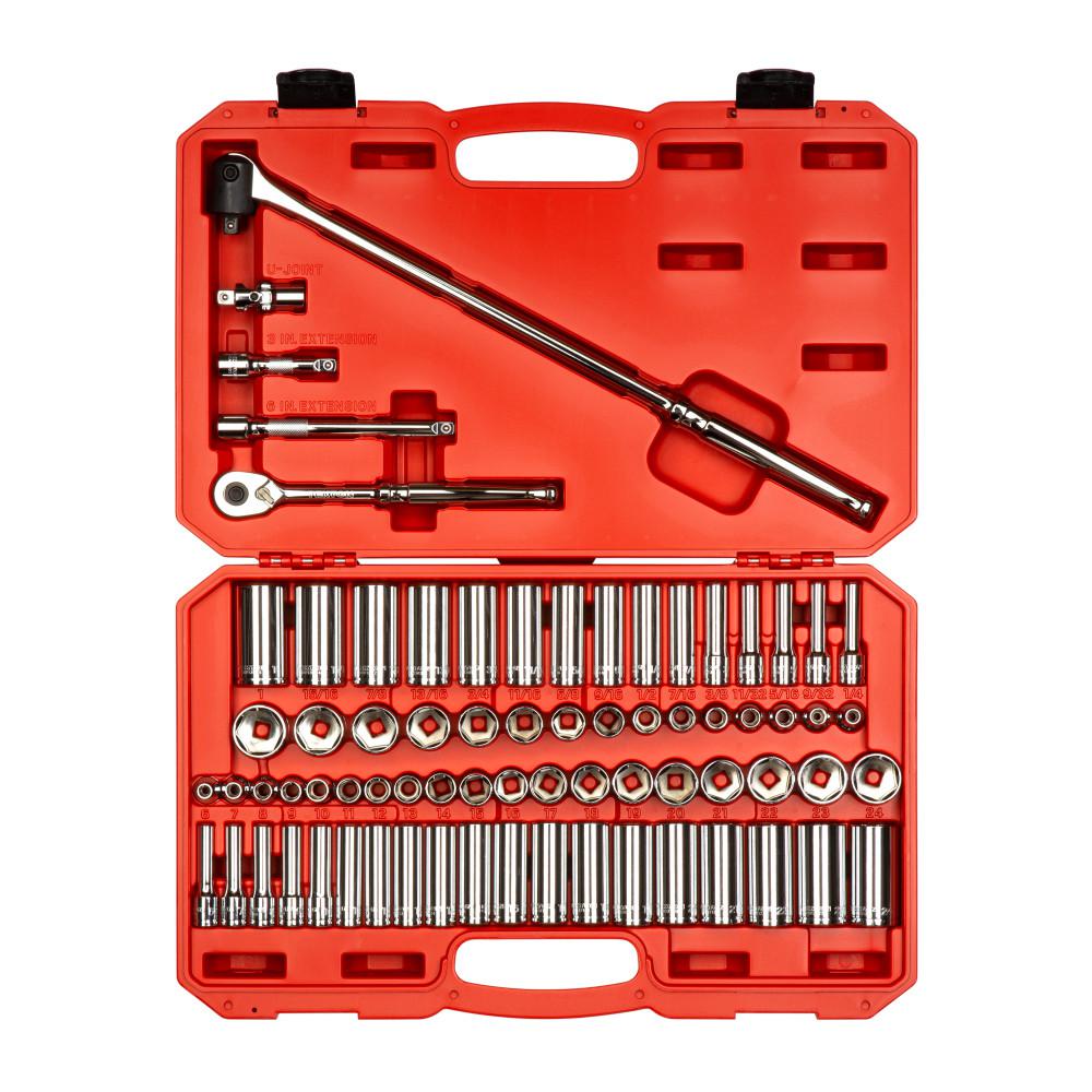 TEKTON 3/8 Inch Drive 6-Point Socket & Ratchet Set, 74-Piece (1/4-1 in., 6-24 mm)