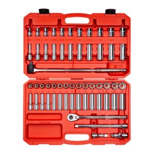 TEKTON 1/2 in. Drive 6-Point Socket and Ratchet Set 3/8 in. to 1 in., 10 mm to 24 mm (58-Piece)