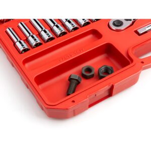 TEKTON 1/2 in. Drive 6-Point Socket and Ratchet Set 3/8 in. to 1 in., 10 mm to 24 mm (58-Piece)