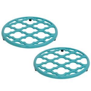 Home Basics Lattice Cast Iron Turquoise Trivet (Set of 2)