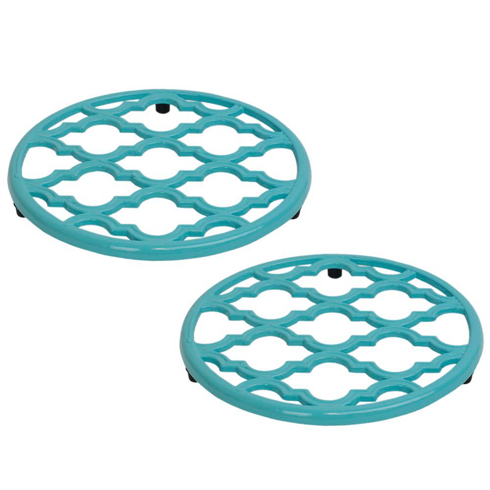 Home Basics Lattice Cast Iron Turquoise Trivet (Set of 2)