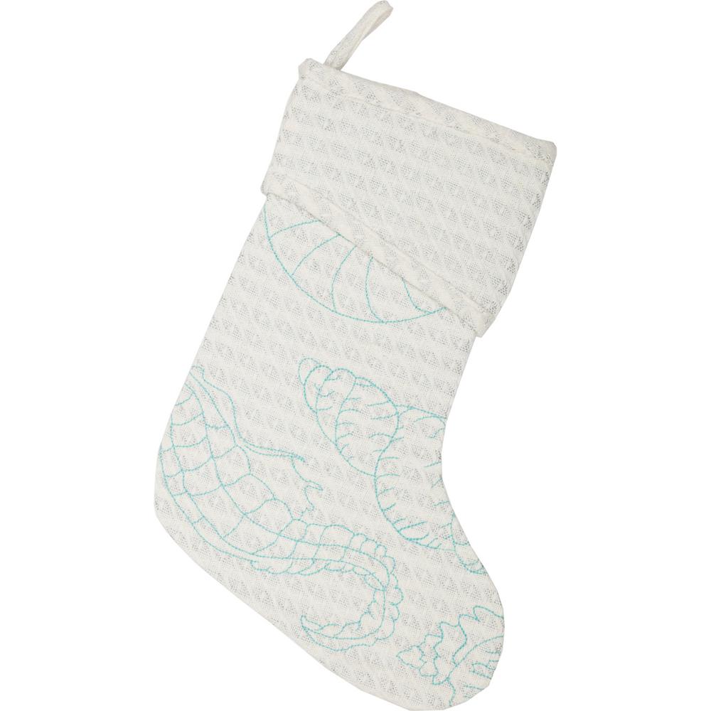 VHC Brands 15 in. Cotton/Metallic Thread Arielle Bright White Coastal Christmas Decor Stocking