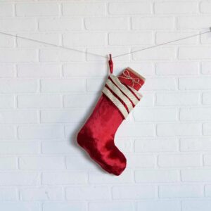 VHC Brands 15 in. Viscose Red Memories Glam Christmas Decor Stocking