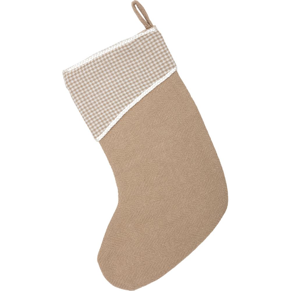VHC Brands 15 in. Cotton Pearlescent Natural Tan Coastal Christmas Decor Stocking