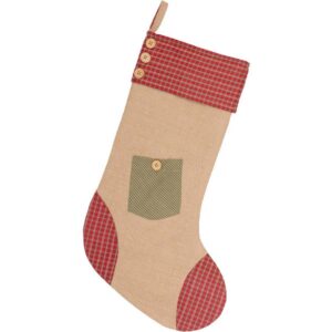 VHC Brands 20 in. Cotton and Jute Green Dolly Star Primitive Christmas Decor Pocket Stocking